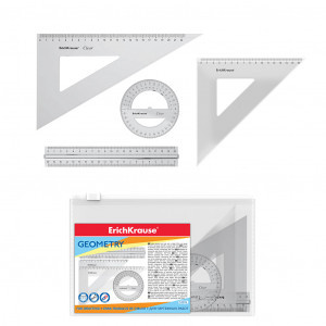 49573 Set geometrie ErichKrause Clear (ruler, 2 squares, protractor), transparent, in polybag