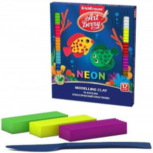 41767 Plastilina ArtBerry Neon with Aloe Vera 12 colors, 216g with modelling tool