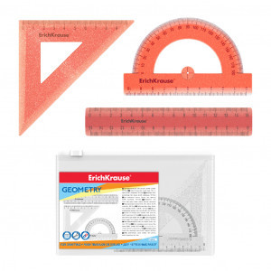 55537 Set geometrie plastic ErichKrause Glitter (ruler, square, protractor), pink, in zip pocket