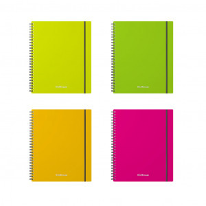 50650 Caiet cu spirala A5+ ErichKrause Neon, assorted,80 sheets, squared, plastic cover (5)