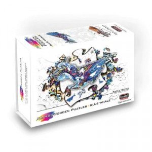Puzzle din lemn multicolorat - Balena albastra, 125 piese