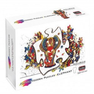 Puzzle din lemn multicolorat - Elefant, 120 piese