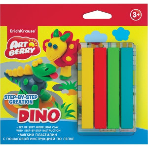 38540 Plastilina ArtBerry® Dino Step-by-step Сreation 4 colors 