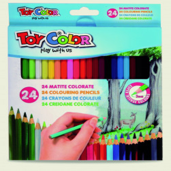 054 Creioane colorate 24 cul wooden hexagonal pencils