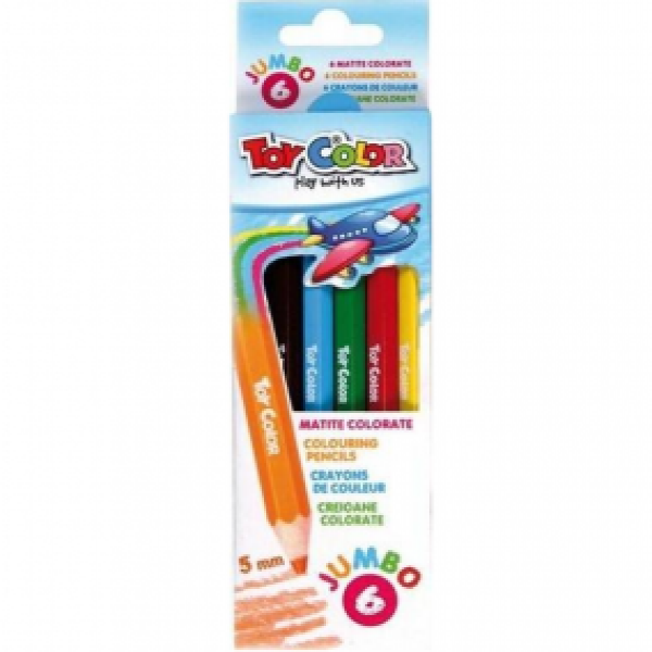 062 Creioane colorate 6 cul ToyColor wooden jumbo pencils