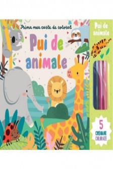 Pui de animale + 5 creioane colorate
