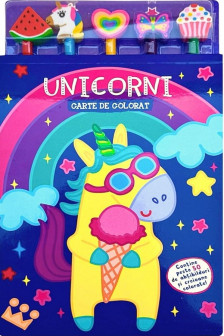 Unicorni - carte de colorat cu 5 creioane cu radiere