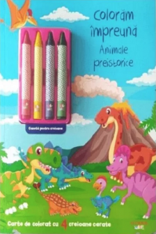 DESENAM IMPREUNA. Animale preistorice. Carte de desenat cu 4 creioane cerate