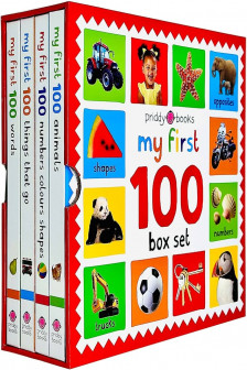 My First 100 Board Book Box Set (4 Books): First 100 Words / Numbers Colors Shapes / First 100 Animals / First 100 things that Go