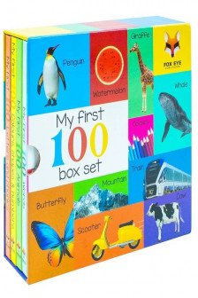 My First 100 Words Box Set 4 Board Books Collection Set (Words Animals Colours Shapes and Numbers Letters and Phonics)