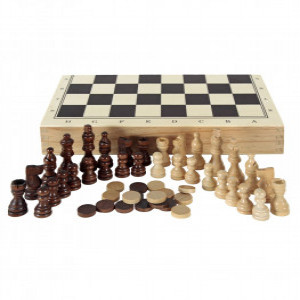 Aquamarine Set Sah si Dame Cutie din lemn CP1070