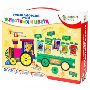 BRIGHT KIDS.  Joc educativ Умный паровозик. УЧИМ ЖИВОТНЫХ И ЦВЕТА (ИН-7636)