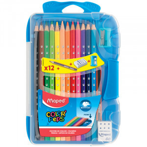 Creioane colorate MAPED, 12 culori + penar din plastic_832032