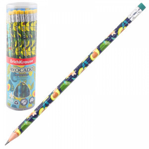 Creion simplu 56008 ErichKrause, Avocado, triangular, with eraser HB (in tube 42 pcs.)