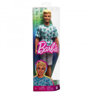 HJT10 Papusa Barbie Ken “Fashionist cu parul blond si in tricou cu cactusi”