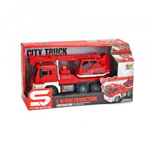JS105B Camion Macara, rosu, cu buton presiune, frictiune, sunete si lumini 1:16, JSTOYS, ZJA278622