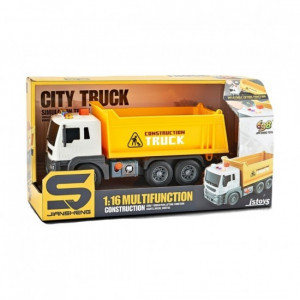 JS101 Camion cu remorca, galben, cu frictiune si buton presiune, sunete si lumini 1:16, jstoys