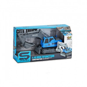 JS112A Excavator, albastru, cu frictiune, sunete si lumini 1:16, JSTOYS, ZJA278638