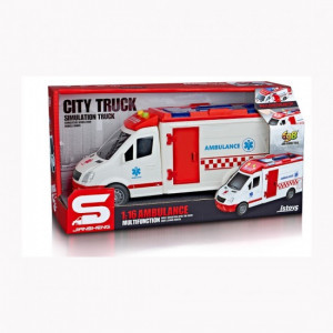 JS126 Ambulanta cu frictiune si usi care se deschid, sunete si lumini, 1:16, jstoys