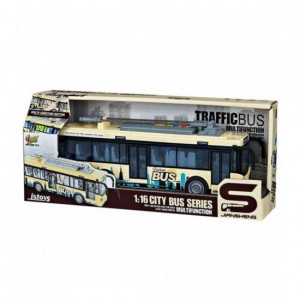 JS121A Troleibuz galben cu frictiune si usi care se deschid, sunete si lumini, 1:16, jstoys
