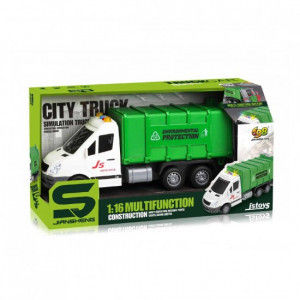 JS138 Camion de gunoi cu frictiune, lumini si sunete, 1:16, jstoys