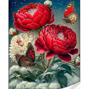 Pictura cu diamante GM86209 Пионы и бабочки Strateg 30х40 см