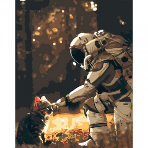 Pictura pe numere (DY355) Cosmonaut cu o pisica 40х50 см 