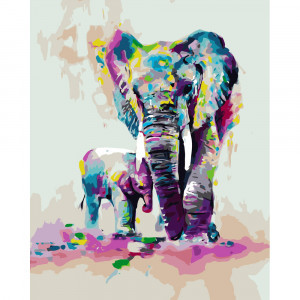 Pictura pe numere (GS077) Pui de elefant cu mama 40х50 см