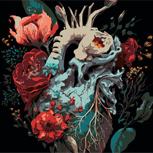 Pictura pe numere SH3030-6 Квіткова експресія серця fon negru 30х30см