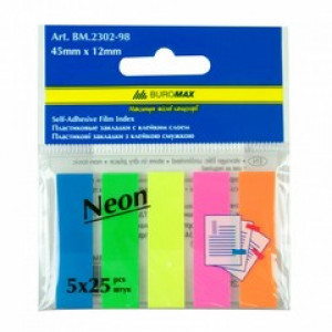 Notite Semn Plastic Neon, cu adeziv, 45X12 Mm, 5 Colors. 25 L Each BM.2302-98