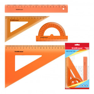 Set geometrie 49571 ErichKrause Neon (ruler, 2 squares, protractor), orange (20)