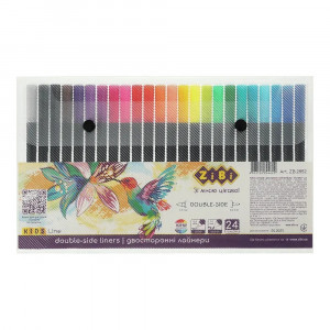 Set Linere 24 Culori, Double-Sede (0.4 Tip+Brush), Plastic Pencil Case, Kids Line ZB.2852