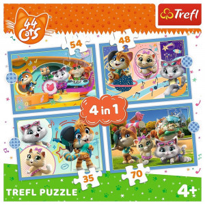 Trefl 34612 Puzzles - 4in1 - The cat team  Rainbow 44 cats