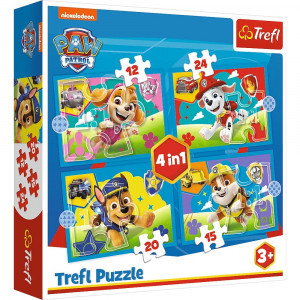 Trefl 34628 Puzzles - "4in1 (12, 15, 20, 24)" - Running Pupies / Viacom PAW Patrol