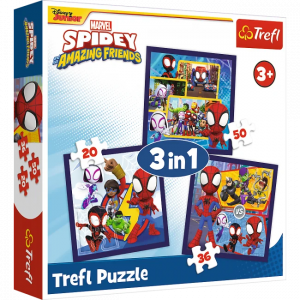 Trefl 34892 Puzzles - 3in1 - Spiders and dinosaurs / Spidey and his Amazing Friends Marvel