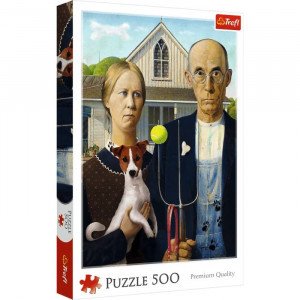Trefl 37526 Puzzles - "500" - American Gothic: Dog Edition_FSC MIX 70%