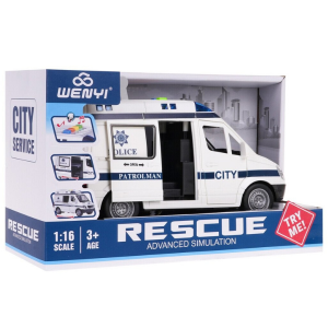 WY590F Masina de politie cu inertie (lumini /sunete / usile se deschid) 1:16