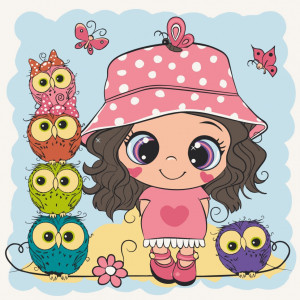 15563-AC Pictura pe numere Куколка с совятами 30*30cm copii