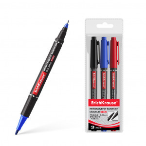 48186 Set markere duble ErichKrause Double P-80, color: black, blue, red  (pouch 3 pcs.)