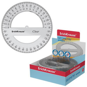 49555 Protractor ErichKrause Clear, 360° 12cm, transparent, in display box