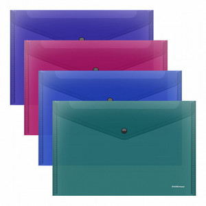 59141 Mapa-конверт на кнопке ErichKrause Fizzy Vivid, А4, 140 mcm, semitransparent assorted colors (12pcs)