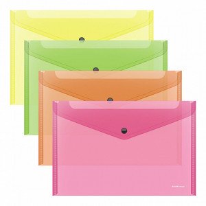 59159 Mapa-конверт на кнопке ErichKrause Glossy Neon, А4, 180 mcm, semitransparent, assorted colors (12 pcs in a bag)