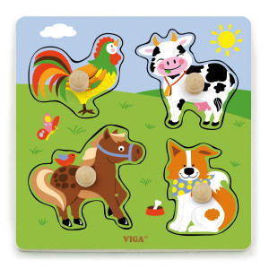 50839 Big Wooden Knob Puzzle - Farm Animals VIGA