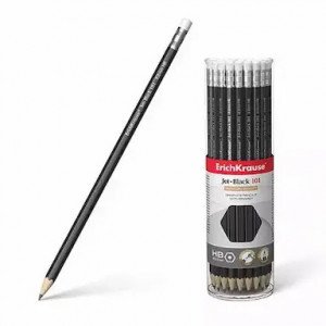 Graphite pencil ErichKrause Jet Black, hexagonal, with eraser HB (tube 42 pcs.)