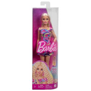 HRH20 Papusa Barbie rochie colorata cu un imprimeu atragator
