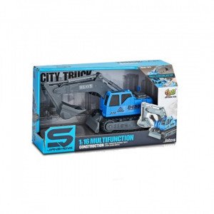 JS112A Excavator, albastru, cu frictiune, sunete si lumini 1:16, JSTOYS, ZJA278638