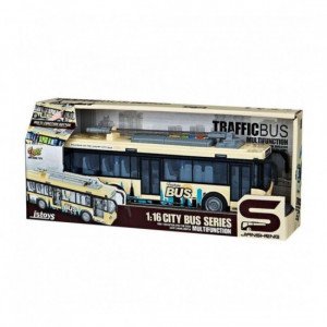 JS121A Troleibuz galben cu frictiune si usi care se deschid, sunete si lumini, 1:16, jstoys