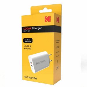 Kodak  EU Plug for Dual USB White (USB: 5V / 2,4A (Max. 12W) , USB-C: 5V/ 2.4A (Max 12W) 30427358