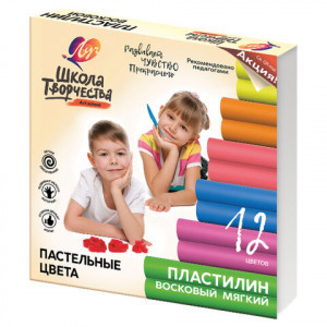 PLASTILINA 12 cul. Школа творчества 180gr. ЛУЧ 