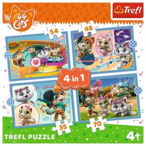 Trefl 34612 Puzzles - "4in1" - The cat team  Rainbow 44 cats